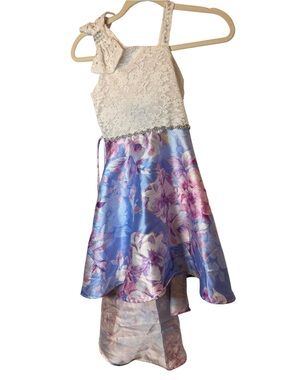 Speechless Kids Lace Bodice Hi-Low Floral Dress in Ivory and Lavender